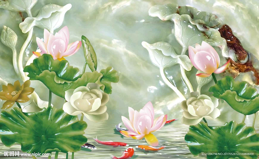玉雕背景墙荷花