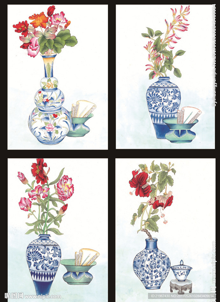 手绘 青花瓷 艳丽花卉