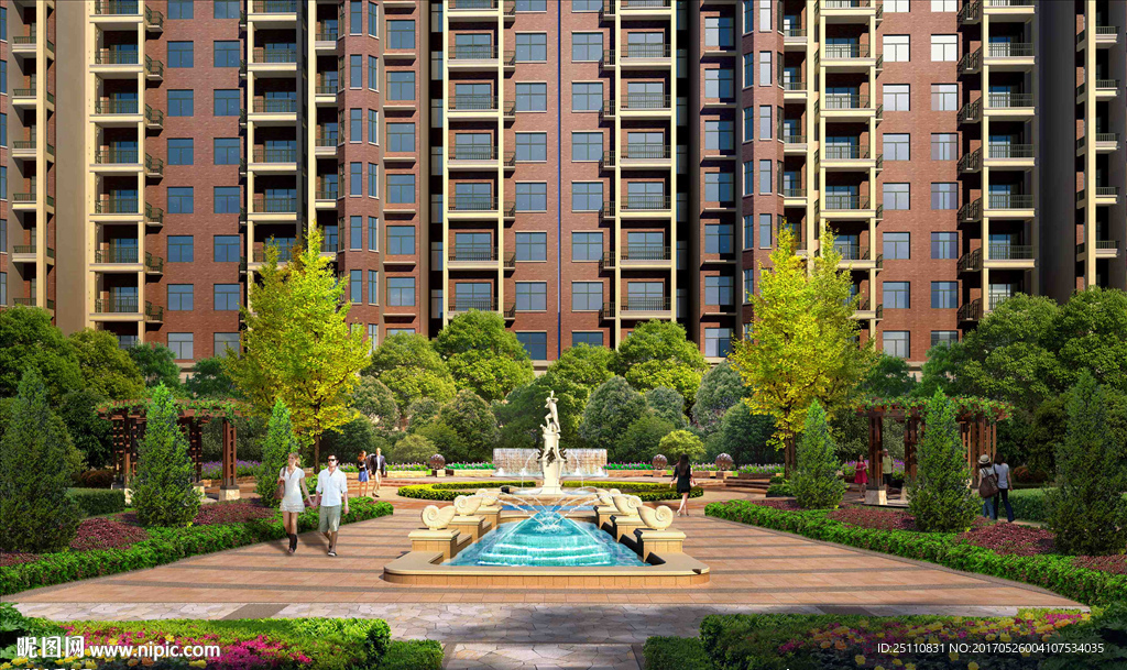 艺术雕塑小品水池喷泉景观图