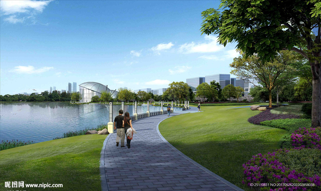 湖边水景自然景观图