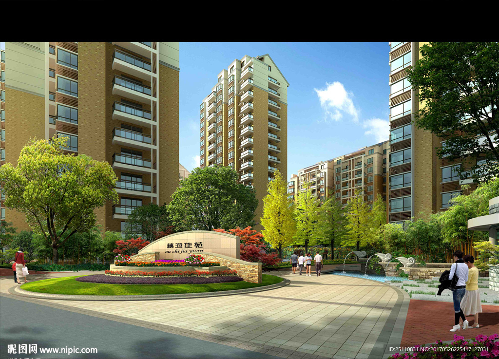 住宅小区入口花池自然景观图