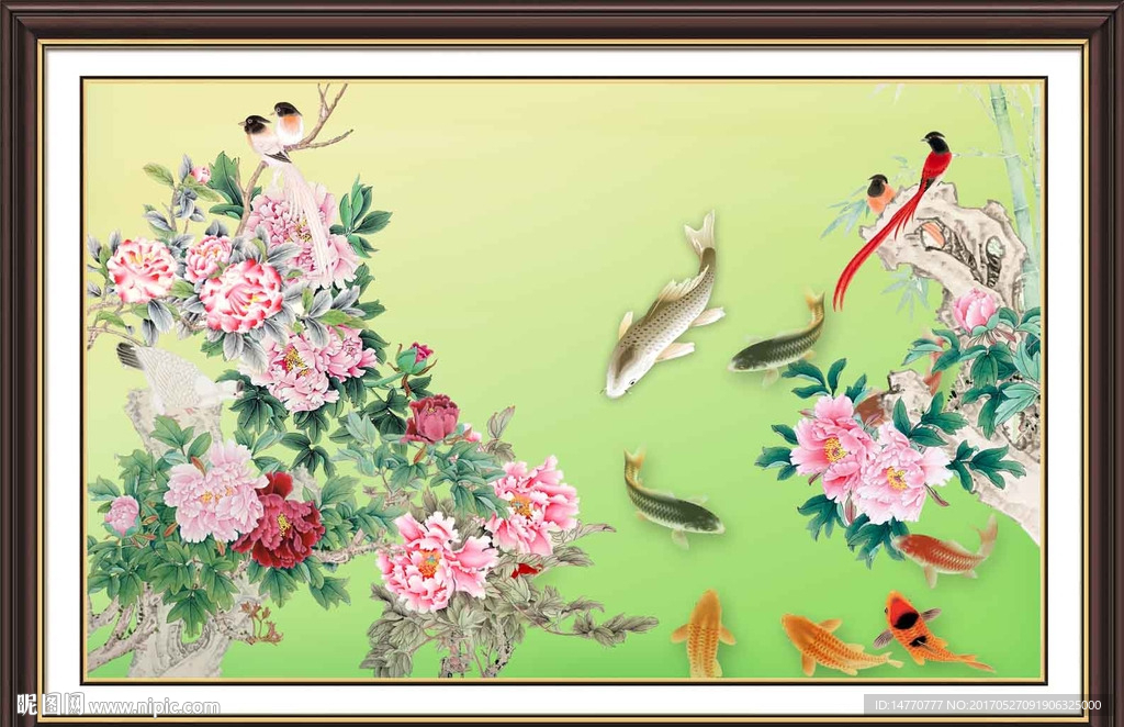 花开富贵九鱼图