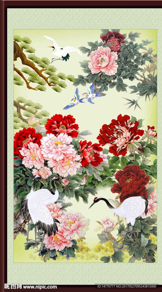 仙鹤国画牡丹