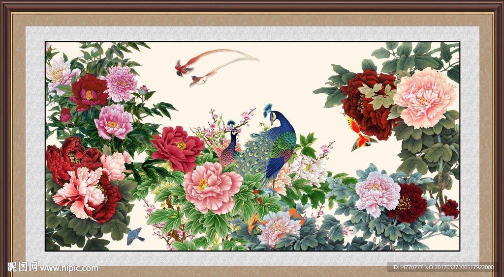 花开富贵孔雀图