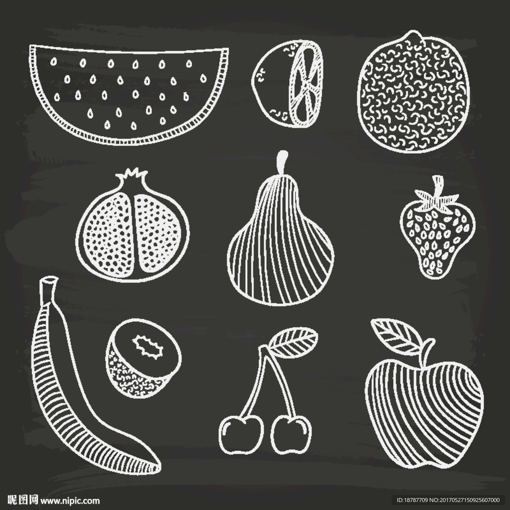 手绘线描水果