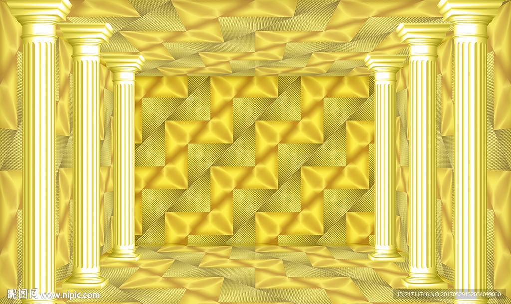 3D罗马柱黄金屋曲线电视背景墙