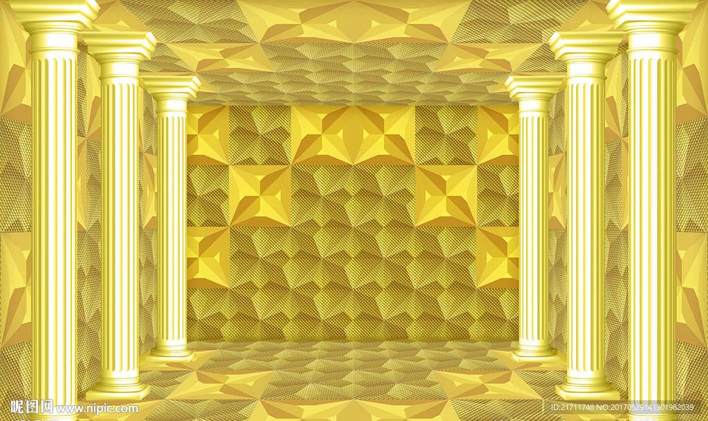 3D罗马柱黄金屋金条电视背景墙