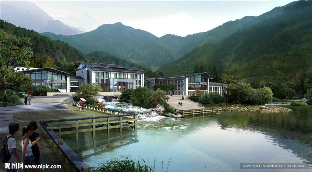 小溪流水河道景观图