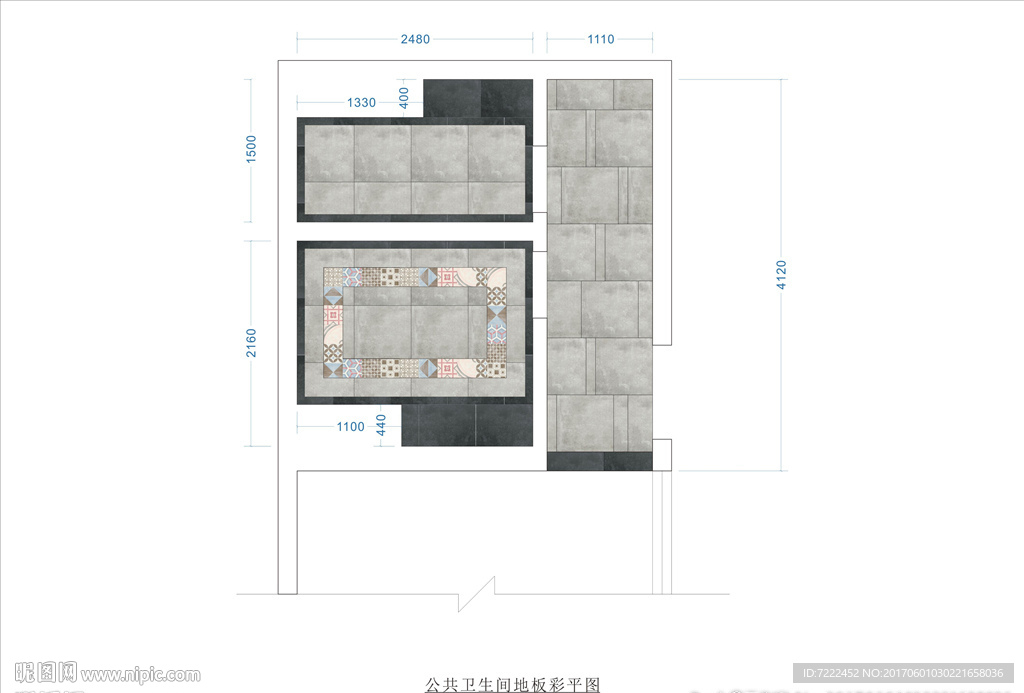 酒楼公共卫生间地板彩平图