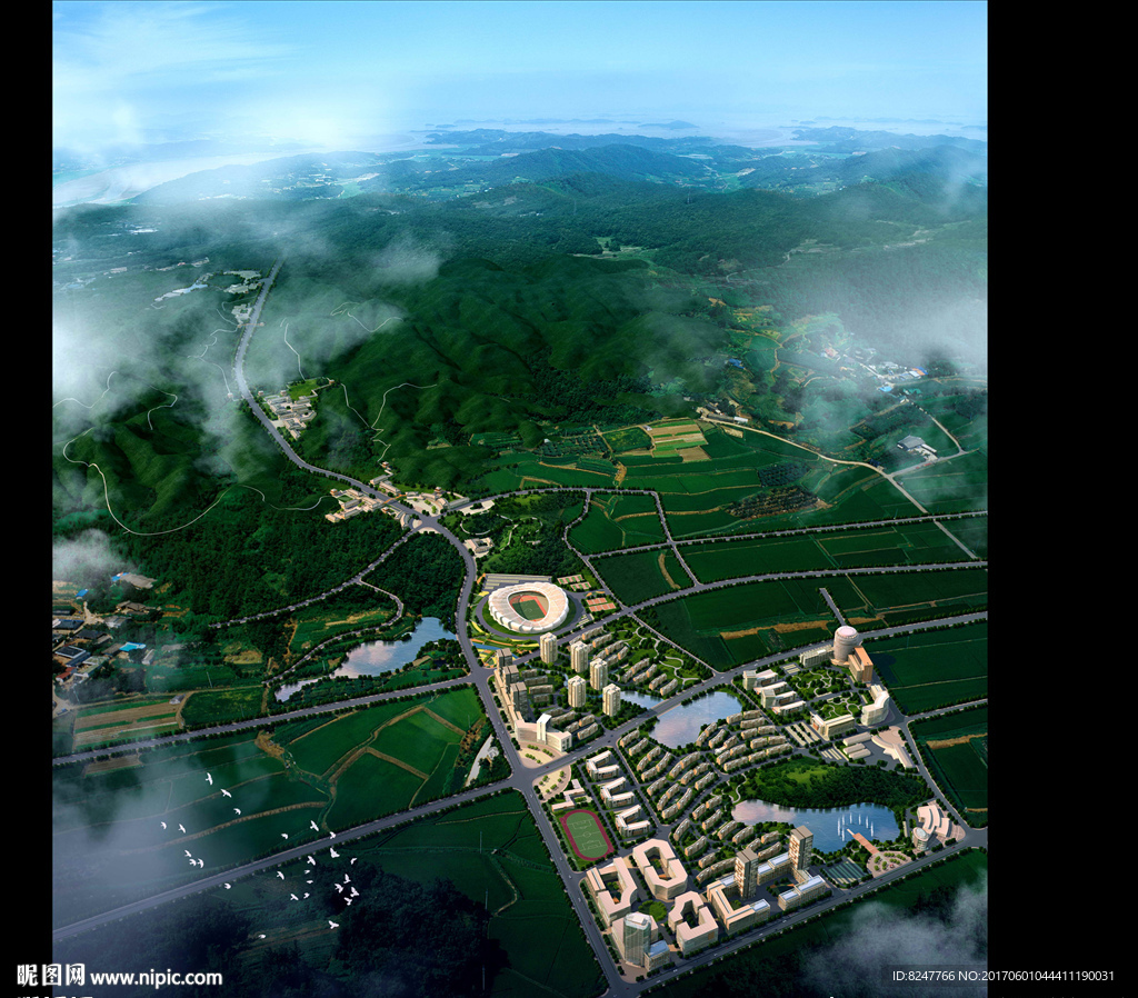 新城区规划大型鸟瞰建筑效果图