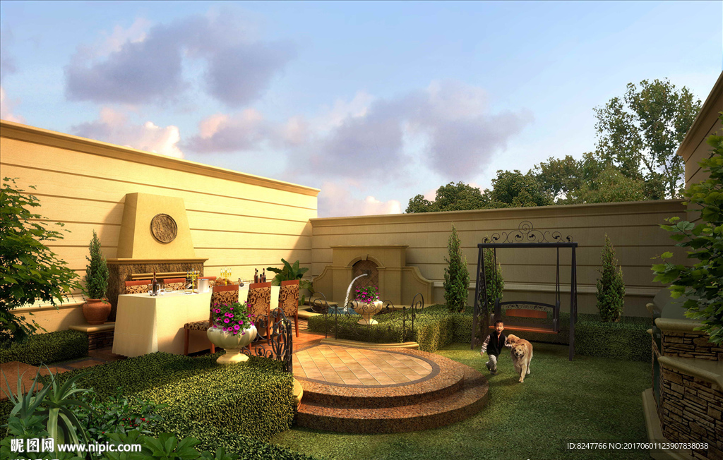 别墅阳台花园景观效果图