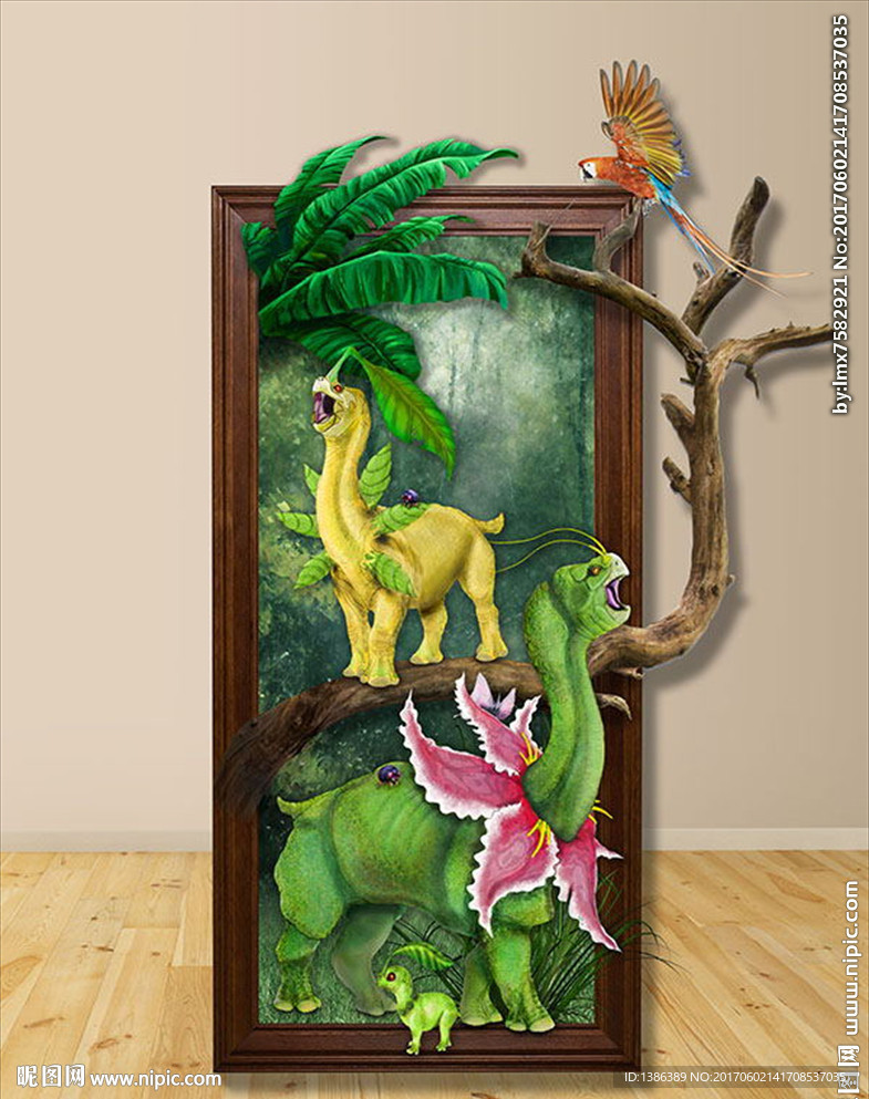 创意恐龙森林大冒险3D立体墙画