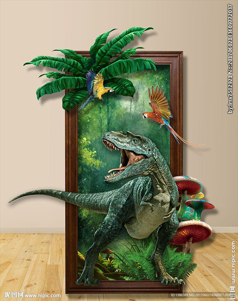 森林大冒险恐龙3D立体墙画背景