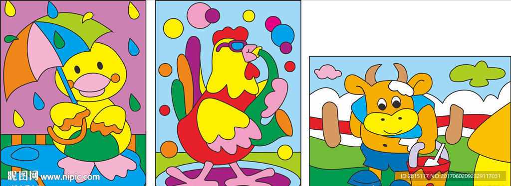 手绘小鸡奶牛图案