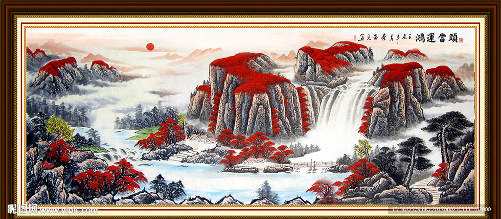 万山红山水画