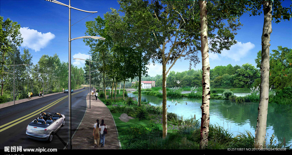 河道设计道路路灯景观图
