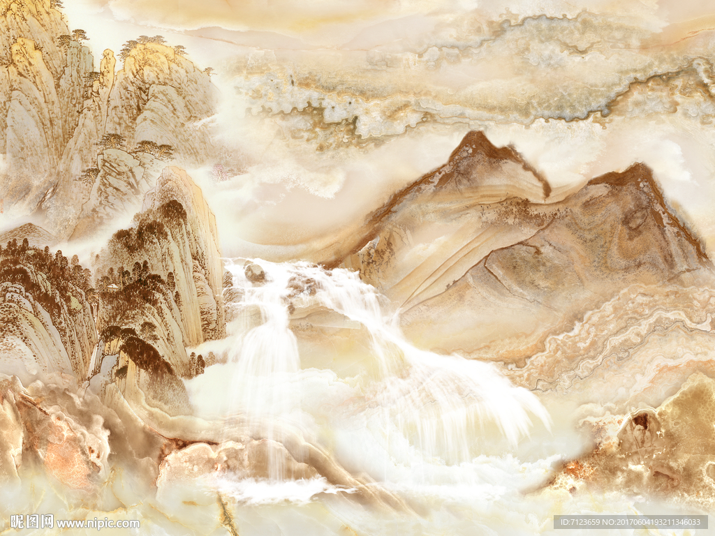 大气高档山水石纹大理石纹背景墙