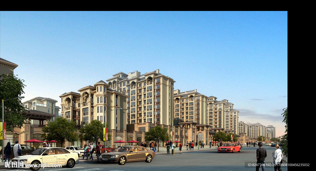 繁华地段住宅区建筑效果图