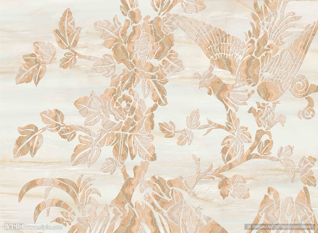 花开富贵 凤凰牡丹大理石