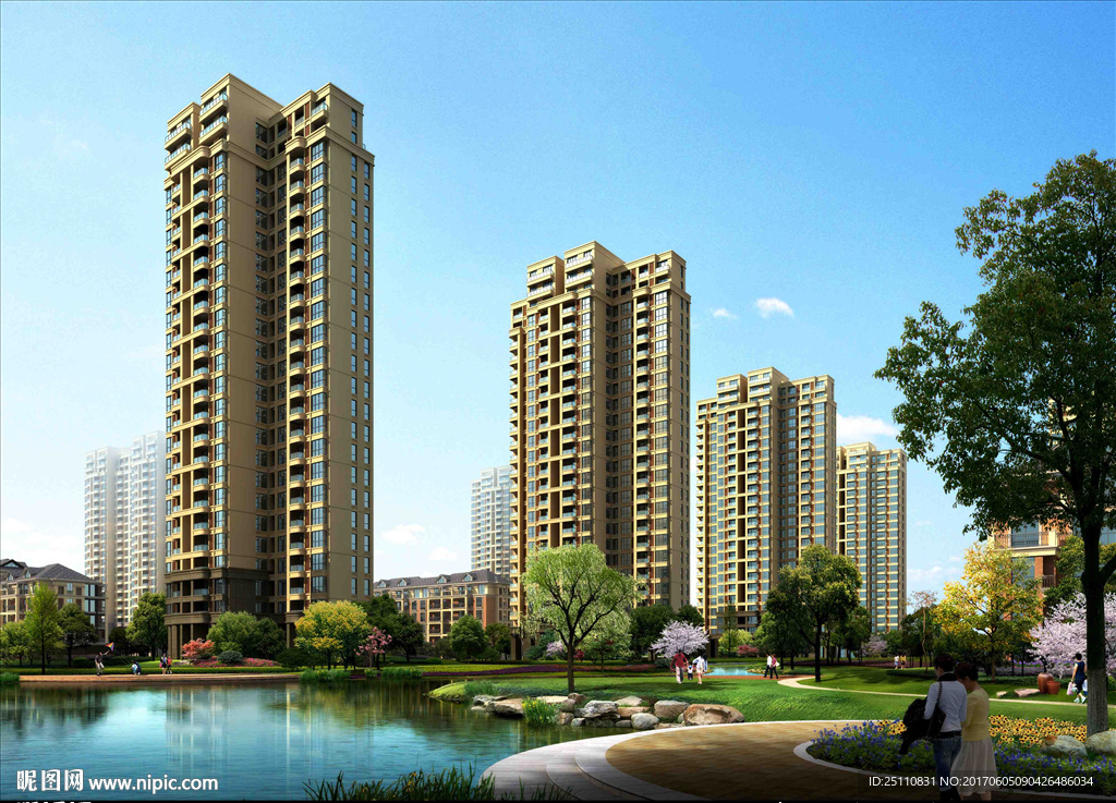 住宅小区看水平台水景景观图