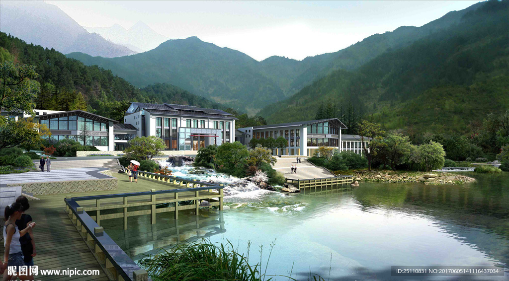 高山流水看水平台水景景观图