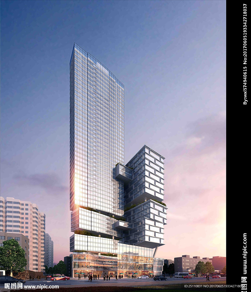 公建商业写字楼设计黄昏效果图