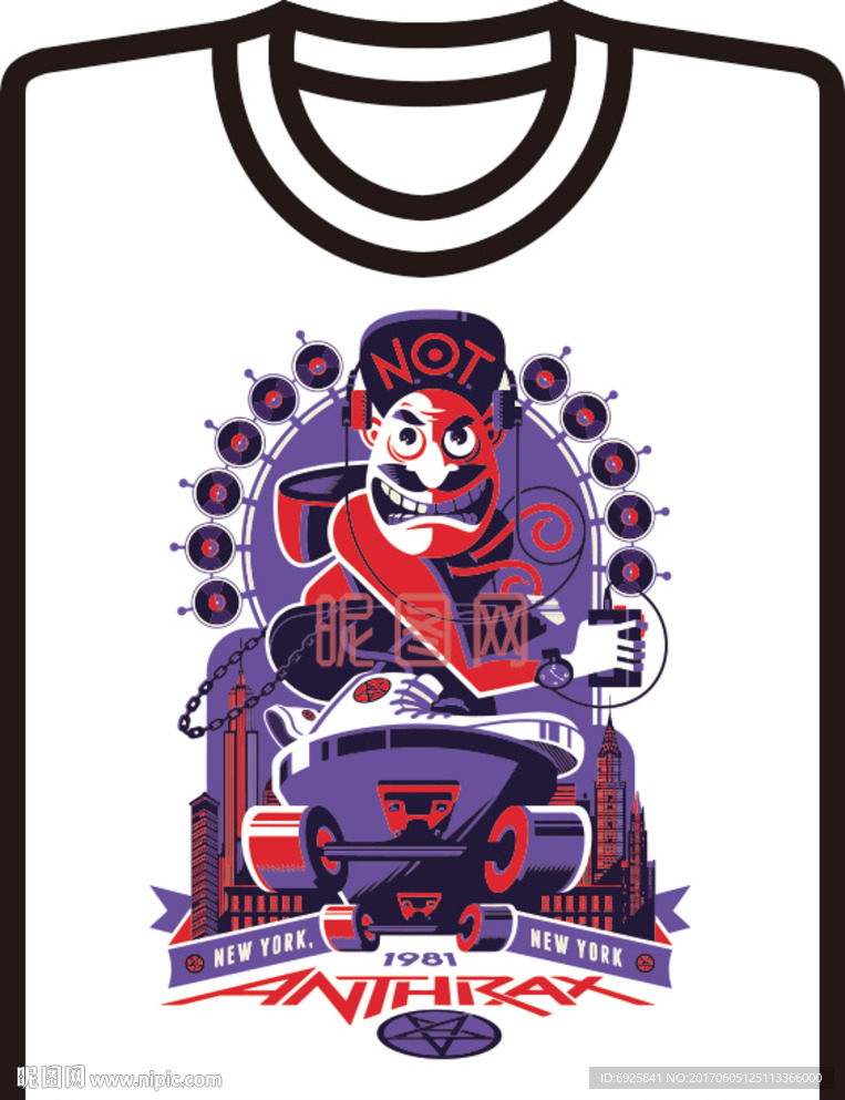 卡通潮流个性动漫怪物t恤矢量图