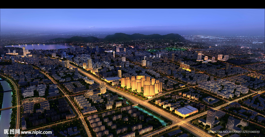 不夜城繁华都市鸟瞰建筑效果图