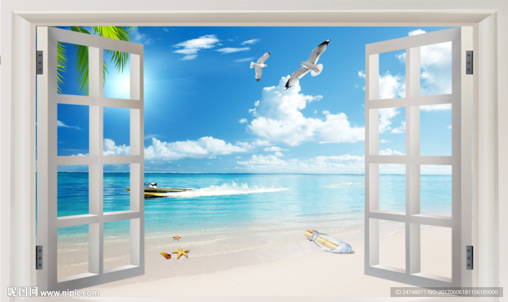 3D立体假窗唯美大海地中海风景