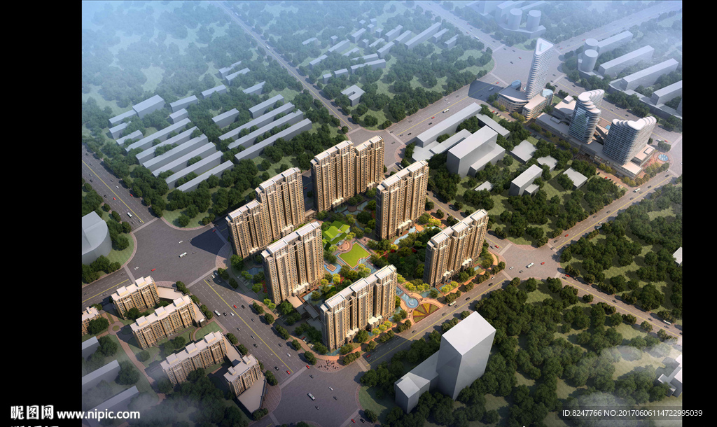 住宅区鸟瞰建筑效果图