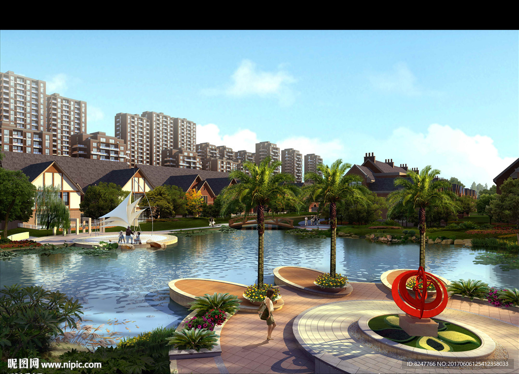 别墅后花园水池景观效果图