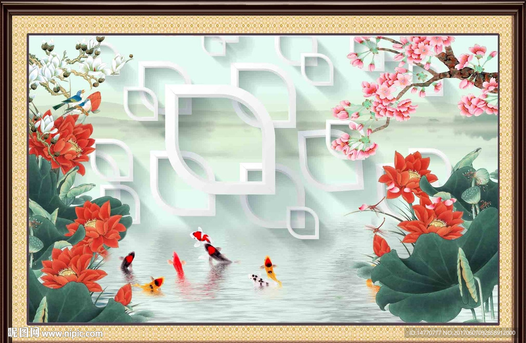 荷花鲤鱼图
