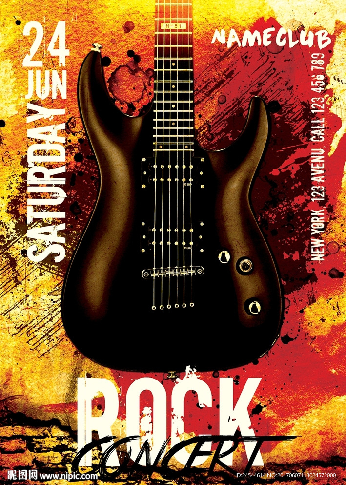 潮流油彩手绘水墨摇滚音乐节海报