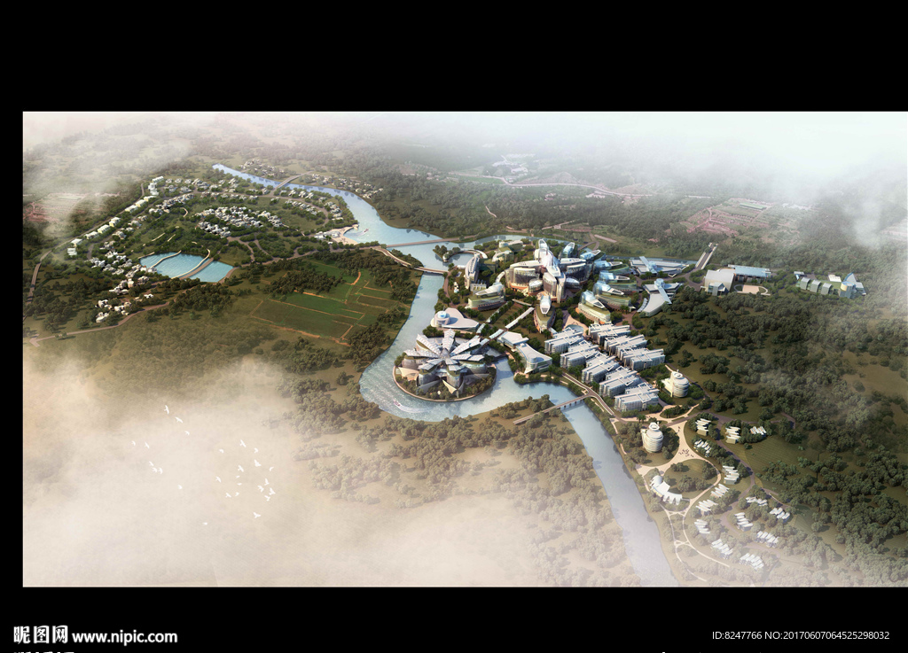 科技园区规划鸟瞰建筑效果图