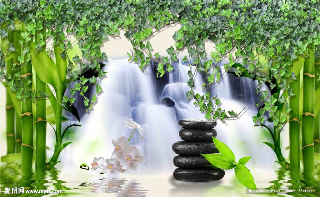 山水竹子背景墙