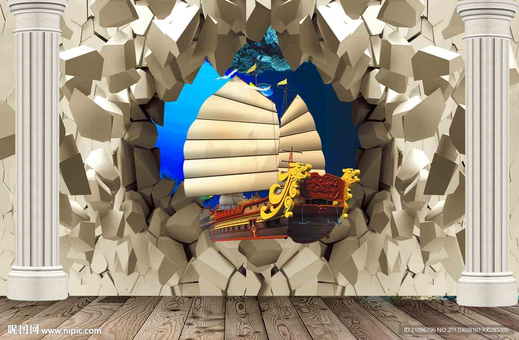 3d背景墙一帆风顺