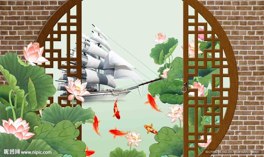 3d背景墙荷花