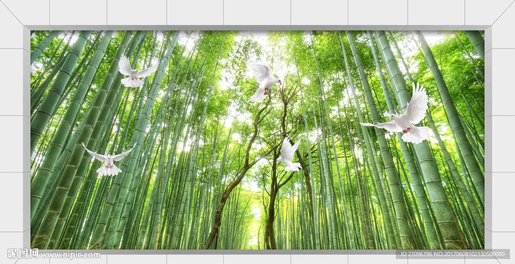 3d背景墙竹林 和平鸽
