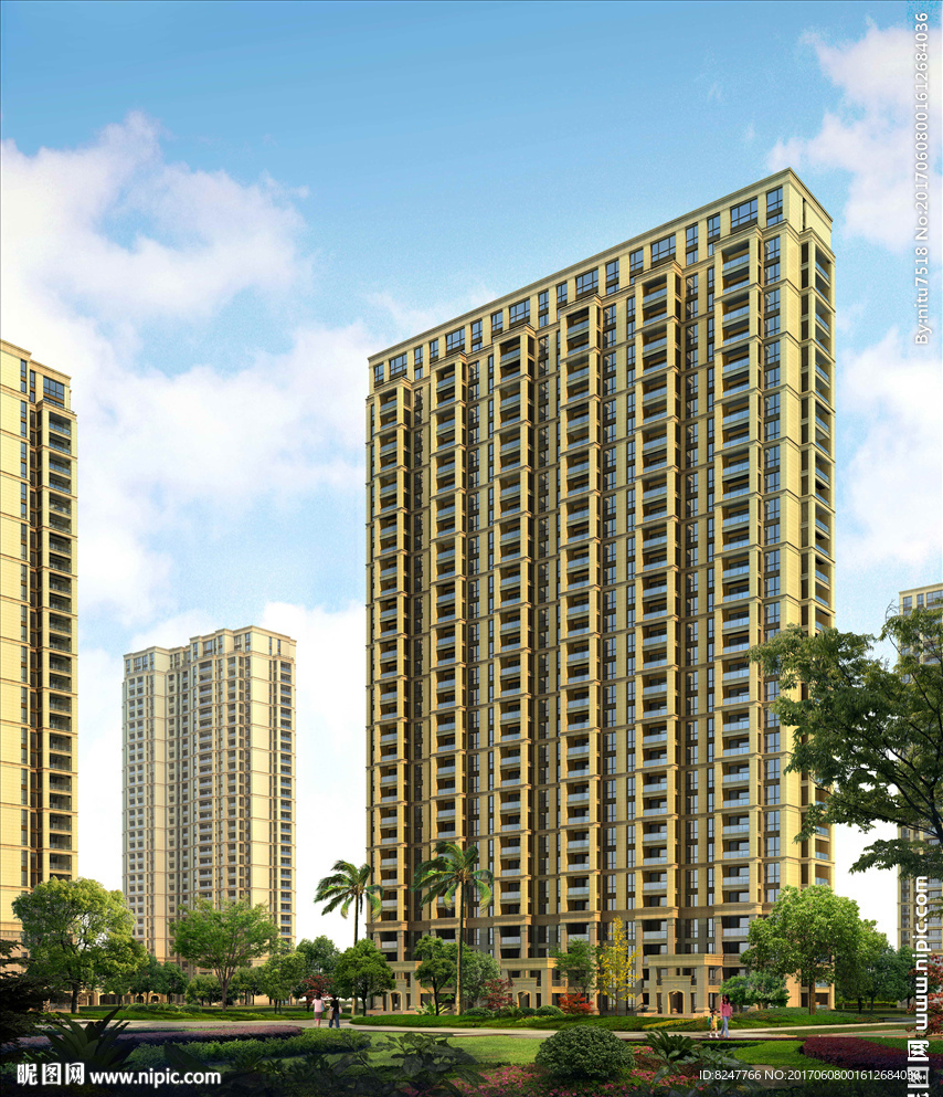 高层住宅后花园建筑效果图