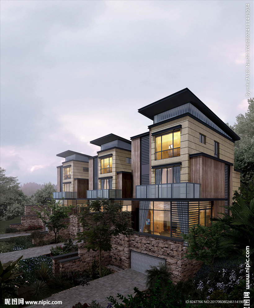 别墅住宅区阴天建筑效果图