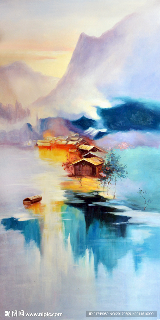 水彩油画玄关背景墙