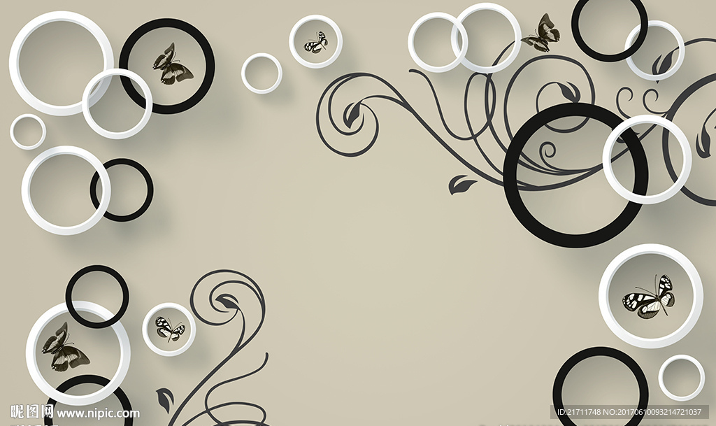 简约圈圈花藤电视背景墙