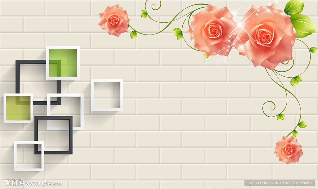 现代玫瑰简约砖墙电视背景墙