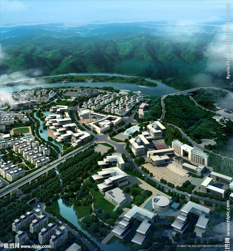 经典花园别墅群鸟瞰建筑效果图