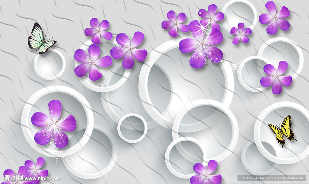 紫色花卉简约圈圈斜纹电视背景墙