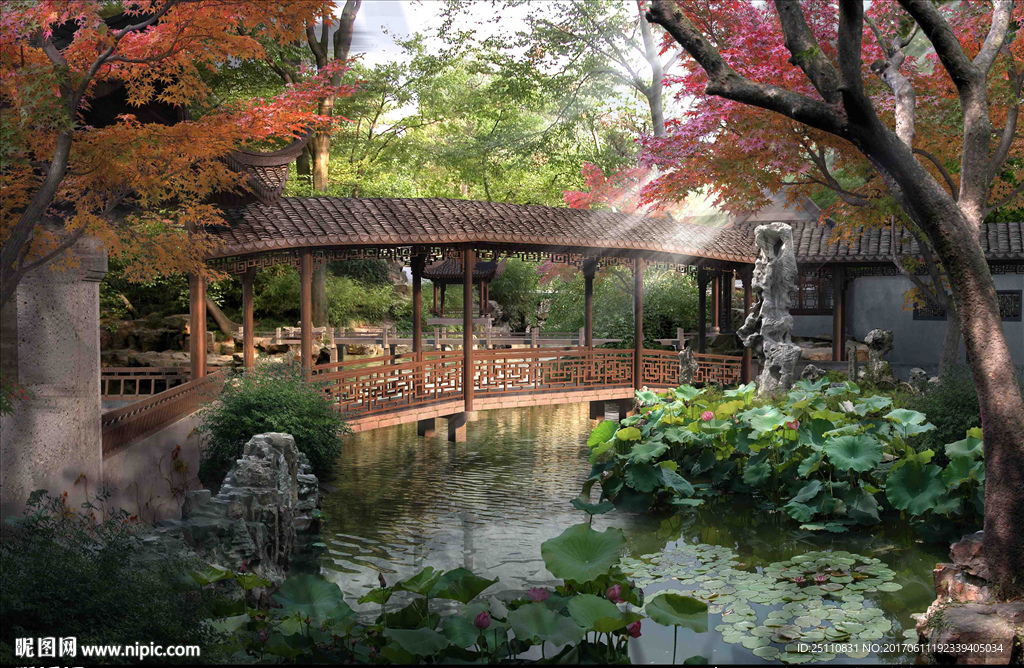 秋天池塘景观图