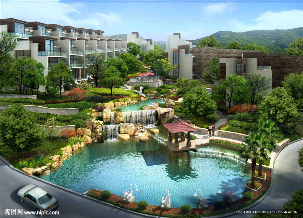 流水水池景观图