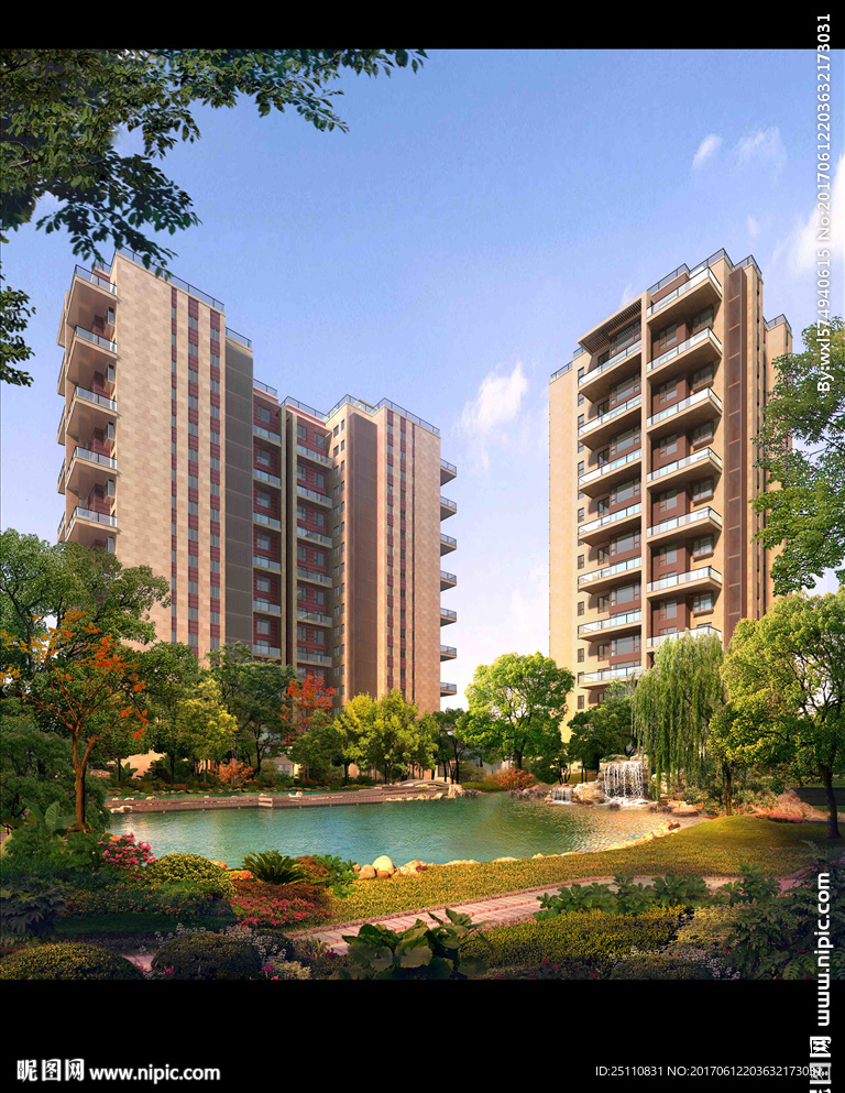 小区水池景观图