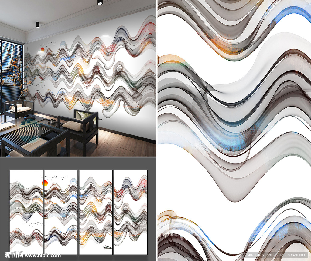 水墨山水禅境禅意水墨电视背景墙