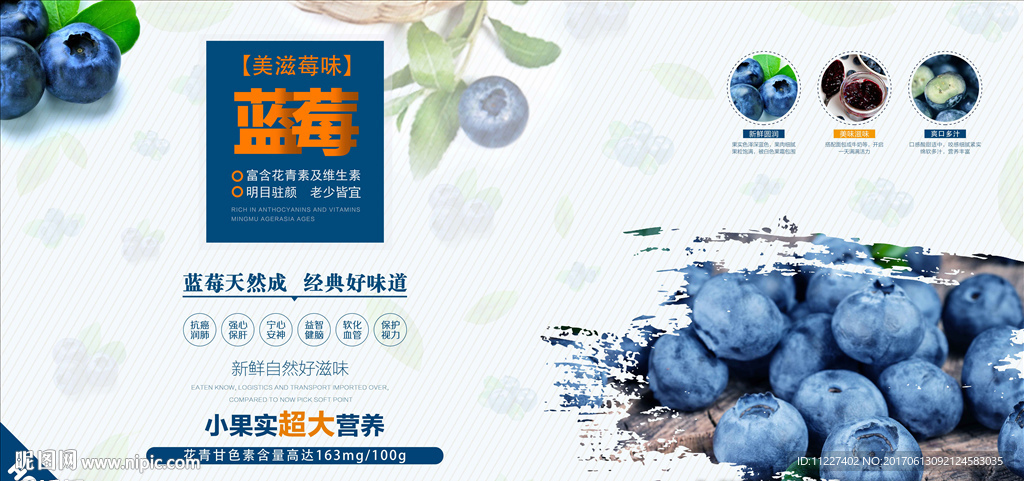 蓝莓水果新鲜促销海报